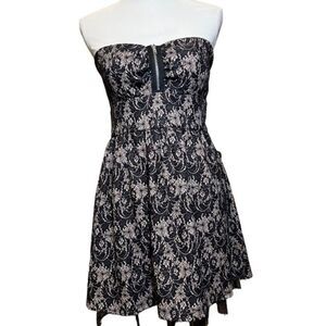 6 Degrees Strapless Black Lace Lined Mini Dress Women's Size Medium